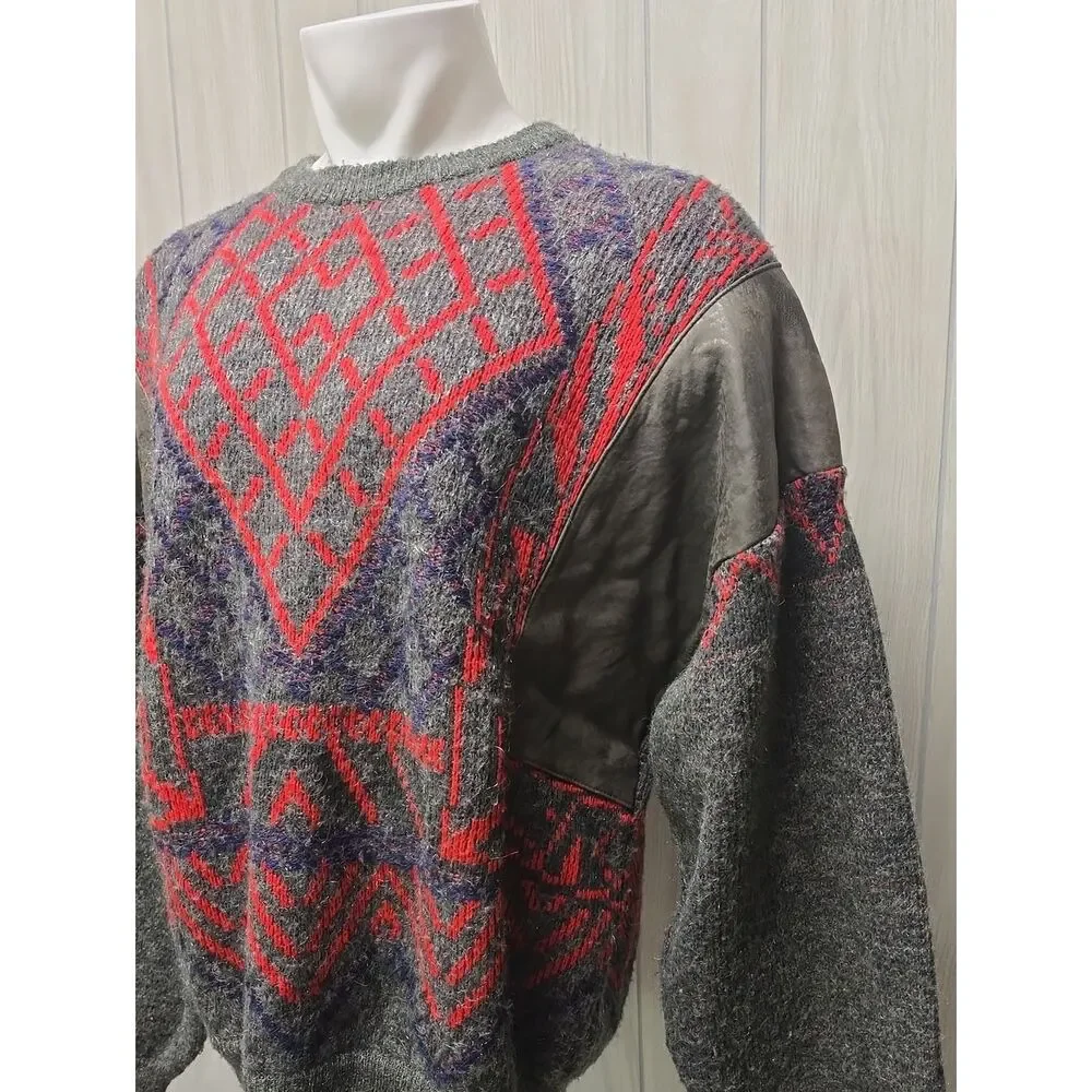 Mark Elliot | Vintage Knit Sweater with Red and Gray Patterns